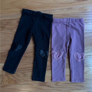 Girls Heart Knee Patch fleece lined Leggings - Black & Dusty Purple